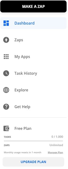 Zapier Menu di Navigazione