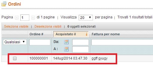 Gestione ordini