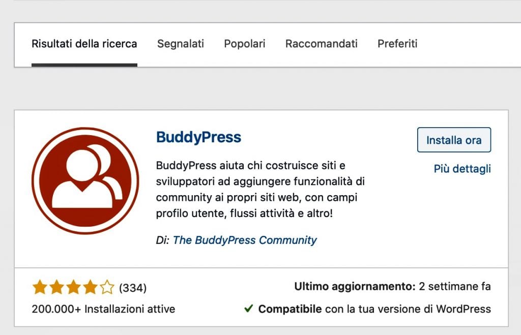 Installa BuddyPress